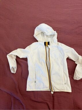 Kids Hooded White Rain Jacket with Contrast Zip Trim